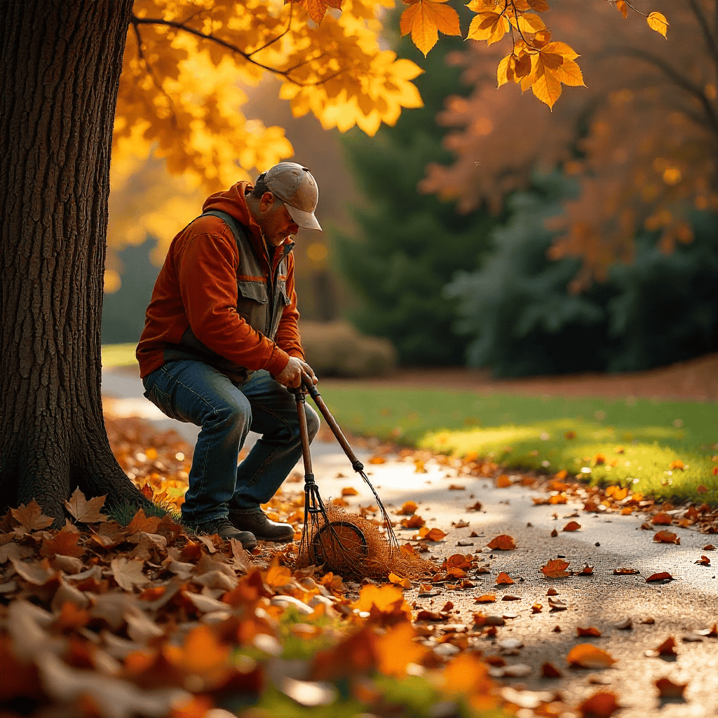 Ekologisia käytäntöjä noudattava pihahuoltaja työssään