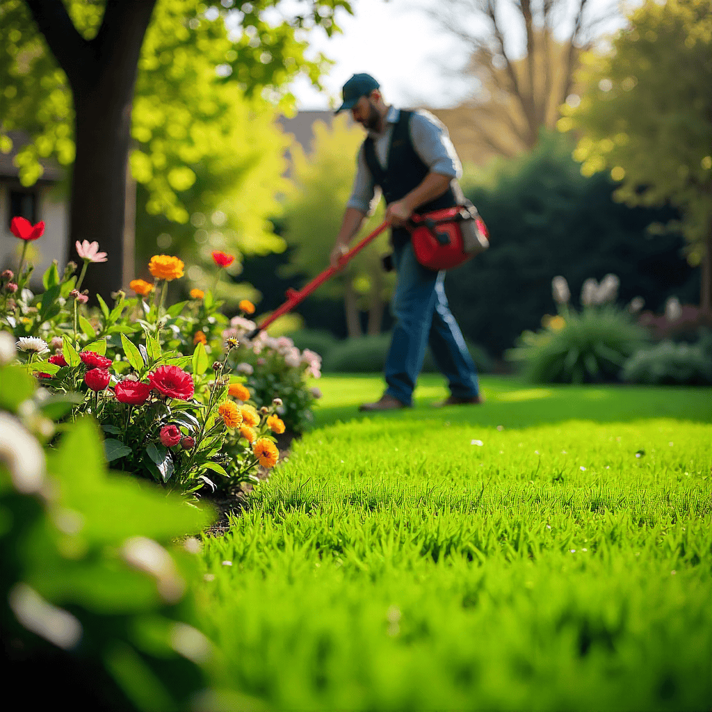 Piha-asiantuntija huoltaa rehevää kevätpihaa